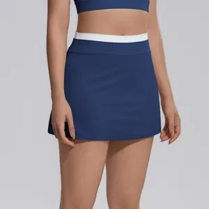 Jupe de tennis taille haute couleur contrastée yoga fitness vêtements de sport détail