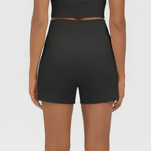 High-waisted black athletic shorts for women, perfect for yoga, fitness, and casual gym workouts.