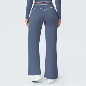 Women high waist flare yoga pants contrast piping athletic fitness trousers casual sportswear