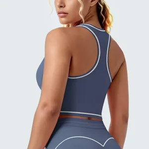 Sport-bh en leggings met contrasterende bies, ademende geborstelde stof voor yoga, hardlopen, fitness.