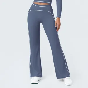 High-waisted flared yoga pants for women contrast piping activewear running fitness trousers