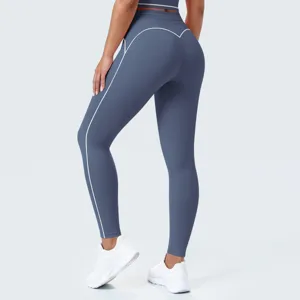 Pantalones de yoga transpirables de talle alto con ribetes en contraste para fitness y correr.