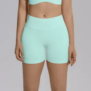 Seamless knitted high waist yoga shorts for women fitness running gym activewear blue.