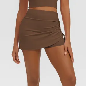 High waist ruched fake two piece yoga skirt activewear for running fitness gym workout apparel
