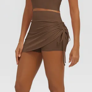High waist ruched yoga skirt shorts, activewear seamless stretch fitness athletic workout apparel.