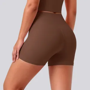 High-waisted yoga shorts back detail, featuring stretchy breathable fabric for active workouts.
