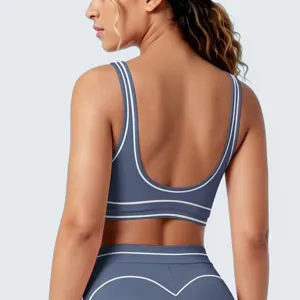Ademende sport-bh set met contraststrepen, comfortabele U-rug fitness yoga hardloopkleding.
