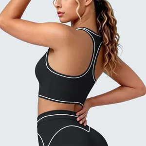 Dames sportbeha met contrastbies fitness sportschool yoga crop top actieve sportkleding