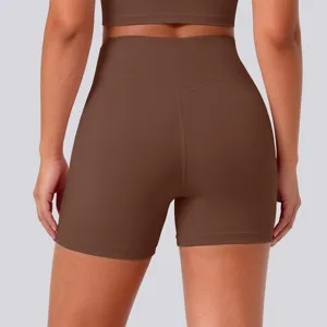 High-waisted nude-feel yoga shorts for women, breathable fitness running workout activewear.