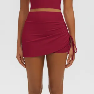 High waist ruched yoga skirt fake two-piece athletic fitness running activewear for women.