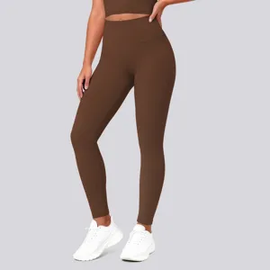 Solid color high waist butt lifting yoga pants detail view, seamless stretchy fitness leggings.
