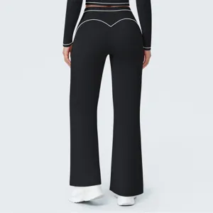 Women's high waist contrast piping wide leg yoga pants activewear casual fitness trousers