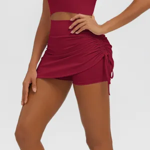 High waist ruched athletic sports skirt with built-in shorts for fitness and yoga running.