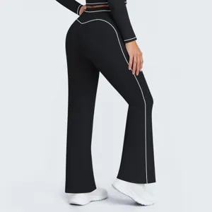 High waist contrast color flared yoga pants activewear women fitness workout trousers