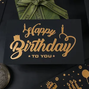 High End Noir Marquage à Chaud Carte de Vœux Ensemble Enveloppe Anniversaire Bénédiction Message Manuscrit Carte Décoration de Fête