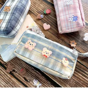 Süßes kariertes Federmäppchen mit großer Kapazität, ästhetisches Retro-Etui für Schüler.