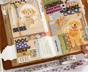 Dekoratives Washi-Tape-Set und süße Tagebuch-Aufkleber für DIY-Sammelalbum-Bastelprojekte.