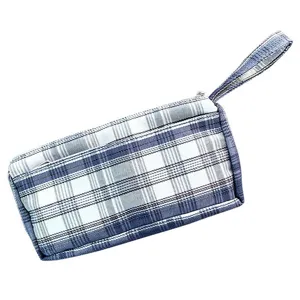 Süsses blaues kariertes Federmäppchen mit grosser Kapazität im Vintage Design Kosmetik