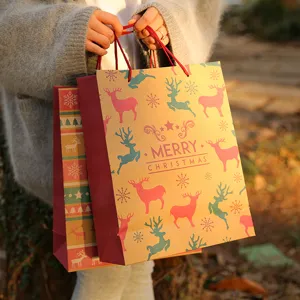 Weihnachten Kraftpapier Geschenktüten Rentier Schneeflocke Muster Festliche Handpapiertüten Für Feiertagsparty Geburtstag Geschenkverpackung