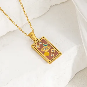Collar Con Colgante De Carta De Tarot Dorada Estilo Ins Joyería Para Mujeres Y Hombres