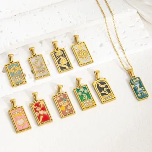 Collar de cartas de tarot de moda con colgante de estrás y esmalte joyería de mujer