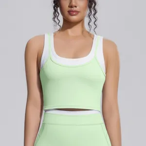 Soutien-gorge de sport côtelé en deux pièces, tissu extensible respirant pour yoga.