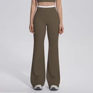 Pantalon de yoga évasé taille haute pour femme, pantalon de sport fitness bicolore.