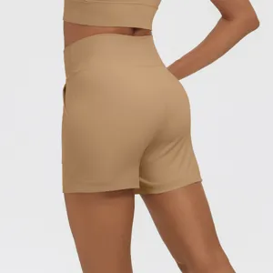 High waist athletic yoga shorts with side pockets for women fitness running workout gym wear