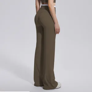 Pantalon de yoga évasé taille haute pour femme, fitness décontracté taille contrastée.