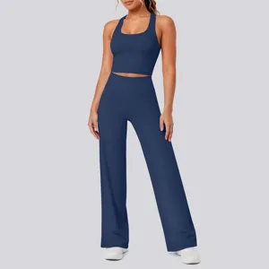 Damen Yoga Set einfarbig, hoch taillierte Hose und Sport-BH für Fitness und Training.