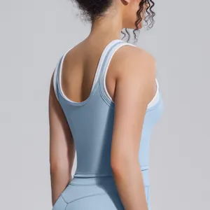 Soutien-gorge de sport double couche haut de yoga côtelé contraste fitness course