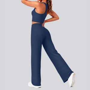 Einfarbig Sport-BH mit Racerback und High-Waist Wide-Leg Yoga-Hose Activewear Set.