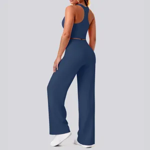 Einfarbiges doppelseitig Nylon Yoga Set Fitness Sportbekleidung Zweiteiler Outfit