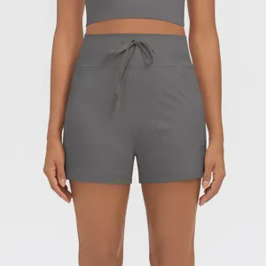 High-waisted drawstring athletic yoga shorts with side pockets for women fitness activewear