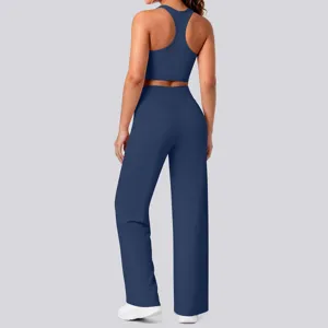 Rückansicht des einfarbigen Nylon Racerback Yoga Sportbekleidung Sets für Fitness und Lauf.