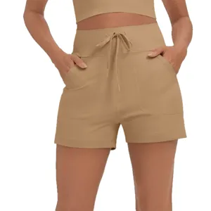 High waist drawstring athletic shorts with pockets for women gym fitness yoga casual wear