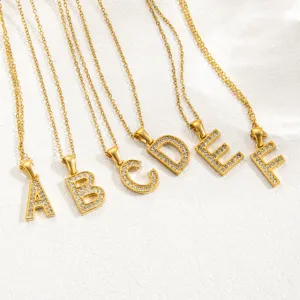 Goldene Strass Initialen Buchstaben Anhänger Halsketten, Edelstahltür, filigrane Kette.