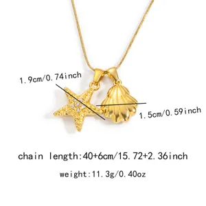 Goldfarbene Seestern Muschel Anhänger Halskette Edelstahl Strass Choker Kette Schmuck