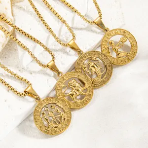 Goldene Edelstahl Sternzeichen Anhänger Halsketten Set für Damen vintage Modeschmuck Set