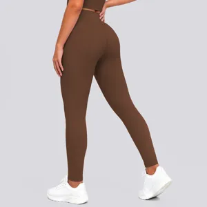 High waisted seamless yoga leggings for women running fitness gym athletic brown pants activewear
