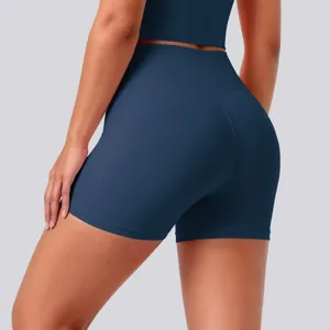 High-waisted high-stretch breathable yoga shorts back detail view for running fitness wear.