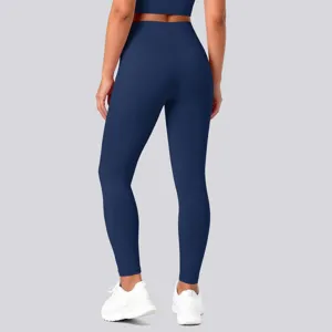 High-waisted nude-feel sports yoga leggings for women, solid color tummy control running pants.