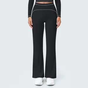 Women's high-waisted contrast piping wide leg yoga pants activewear fitness trousers