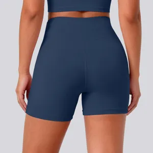 High-waist yoga shorts for women, stretchy breathable athletic fitness running gym workout wear.