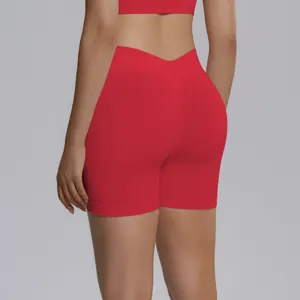 Seamless knit V-waist high-waist fitness yoga shorts, peach lift running sports activewear.