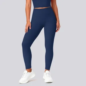 High-waisted seamless yoga leggings detail view, featuring stretch fabric for optimal comfort and shape.