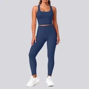 Seamless nude feeling solid color sports yoga set two piece workout activewear for women
