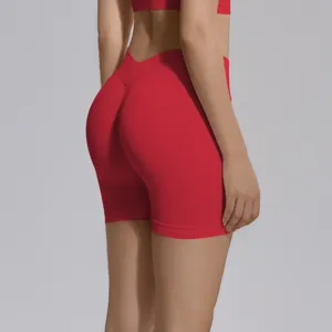 Seamless knit V-waist yoga shorts high waist peach lift fitness running gym shorts