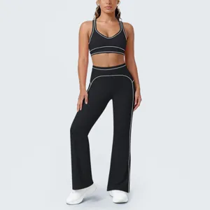 Donne nero abbigliamento sportivo set yoga reggiseno sportivo e pantaloni svasati fitness