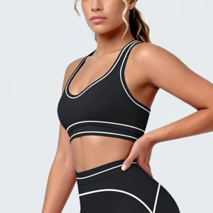 Dames sportbeha met contrastbies fitness yoga sportschool ademende workout top outfit
